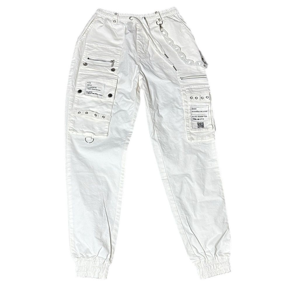Maniere de voir women’s 8 white cargo joggers streetwear studs chain